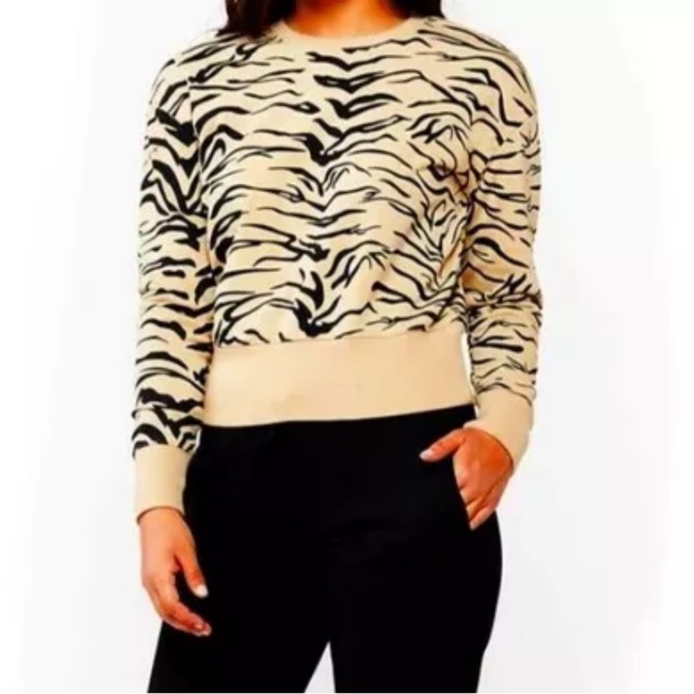 Velvet Heart Tan Black Zebra Sweatshirt Crew Neck Pullover Long Sleeve